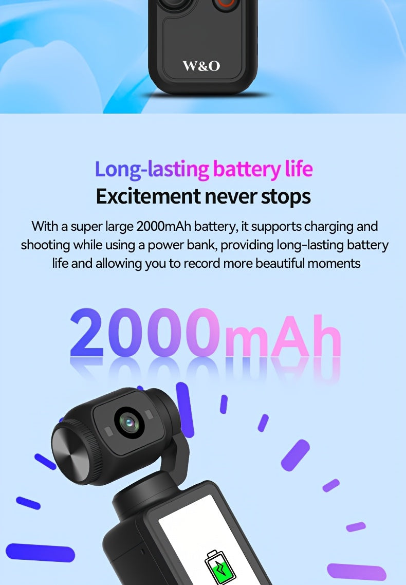 W&O Video Recording Pocket Camera - 1.9 Inch Screen, 180° Rotating Camera Shot, 2000mAh Battery, USB-C Charging, Webcam Camera, 32G Memory Card, Outdoors Sports Camera, Suitable for Cycling, Travel, And Personal Use - Great Birthday Christmas Gift.