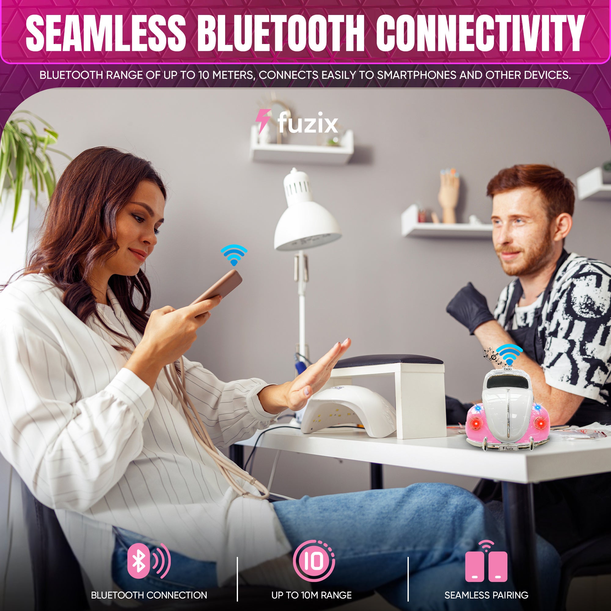 Fuzix WS-1958 Car Bluetooth Portable Speaker, Retro Car-Style Wireless Stereo Speaker with LED Headlights and Taillights, AUX/USB/TF/FM Radio Support, Rechargeable Battery, Clear and Powerful Sound Quality, Multiple Playback Modes, High-Quality Festival G