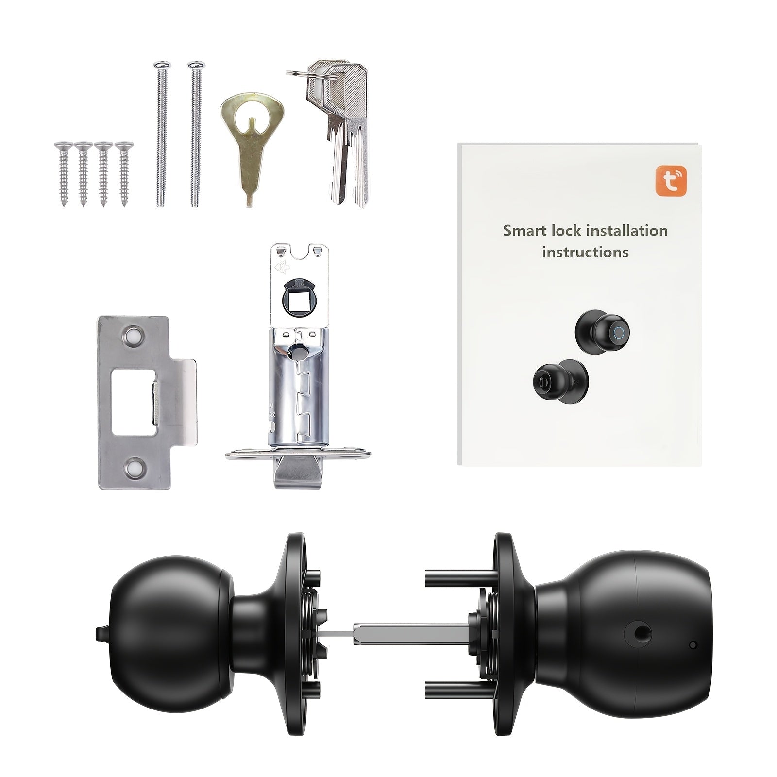 Smart Door Knob Lock, Keyless Entry Door Lock With Fingerprint, Biometric Entry, App-Controlled Wireless Connection, Physical Key, Suitable For Bedroom Home Hotel Office