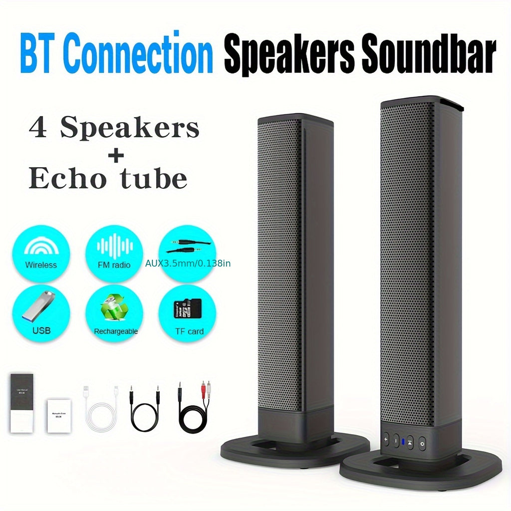 [Home Theater Sound Bar] Sound Bar with Subwoofer, Home Theater Wireless Surround Sound PA System with 2/4 Subwoofers, Hi-Fi Computer Game Auxiliary Audio Output Sound Bar Speaker, Supports AUX, USB, TF Card, TWS And FM Audio Input