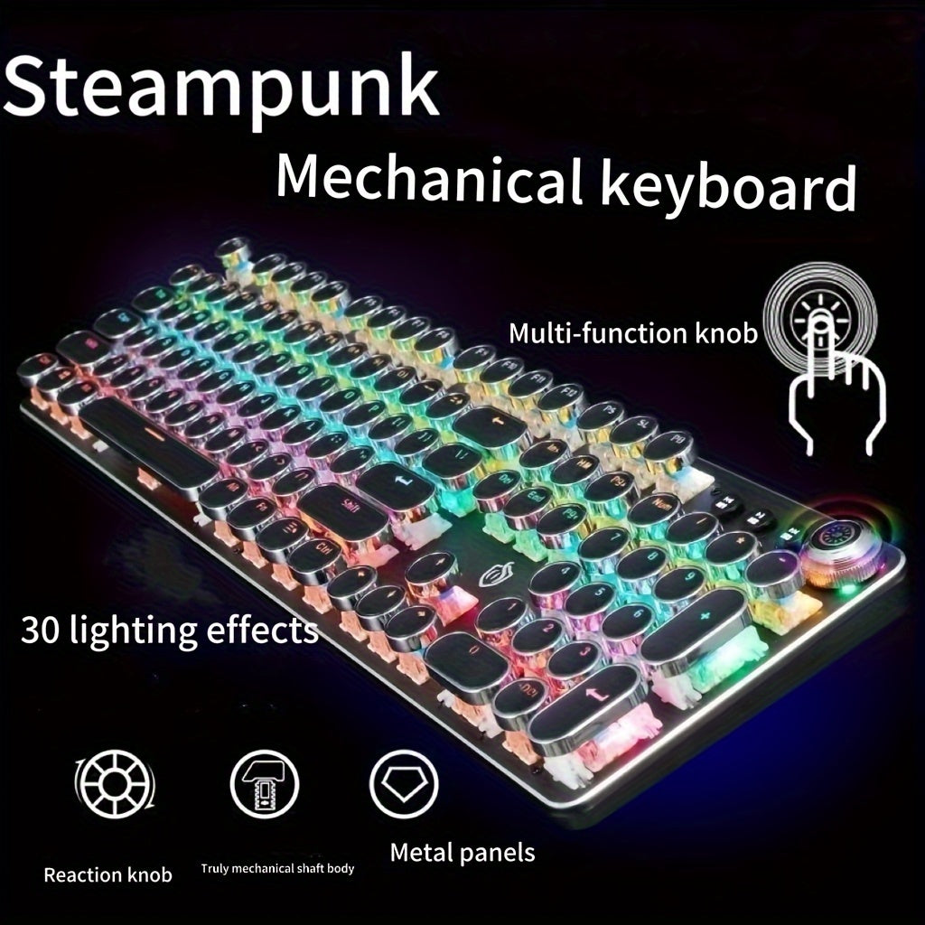 Typewriter Mechanical Keyboard Green Shaft Punk Gaming Laptop Office Wired Real Mechanical Keyboard Mother'S Day Gift