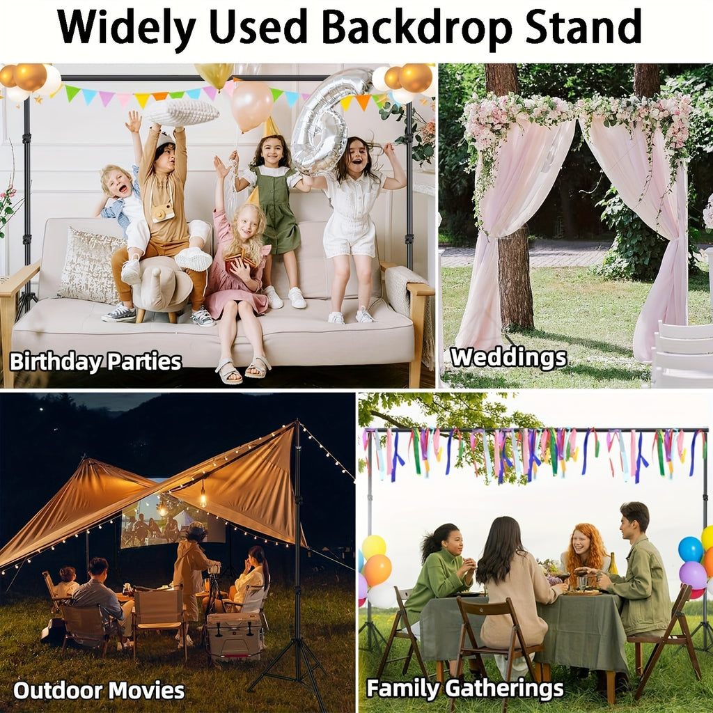 Banner Support Stand Measuring 9 by 6.5 Feet, Adjustable for Various Uses Such As Parties, Photoshoots, Projector Screens, Movie Displays, Weddings, And Event Decorations, Including Balloons