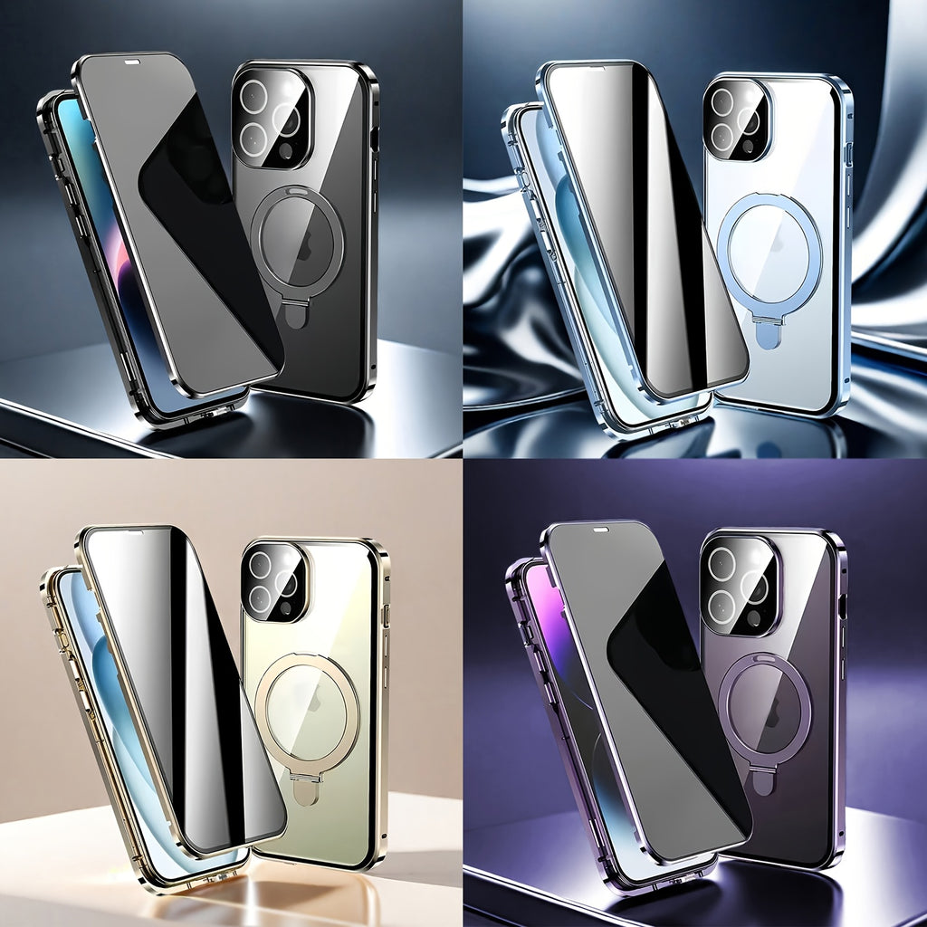 Phone Case - All-Inclusive Phone Case for Iphone 16, Magnetic Double-Sided Glass Privacy Case for Iphone 12, 13, 14, 15 And 16 Pro Max Plus with Security Lock And Compatible with Kickstand And Camera Lens Protection. 15Promax, 16Plus, 16Pro