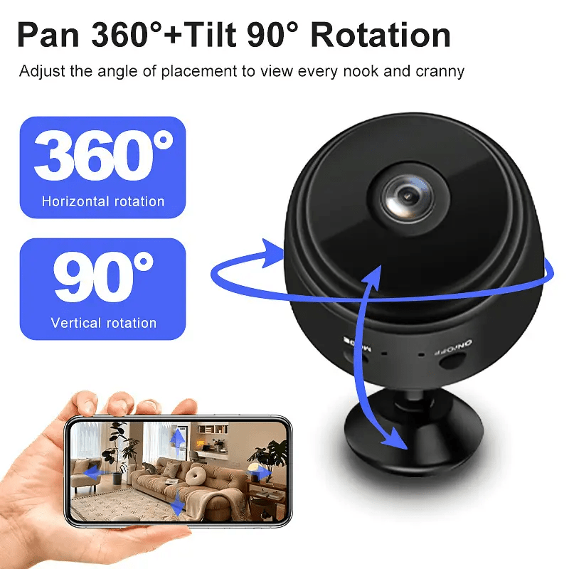 4pcs Wireless Surveillance Camera A9 with 150° Adjustable Rotation & Wide-Angle Lens - Night Vision & Motion Detection 2.4GHz WiFi APP Control Smart Security Camera for Home/Office/Pet/Baby Car Monitoring, Indoor Mini Compact Camera, Cloud/SD Storage