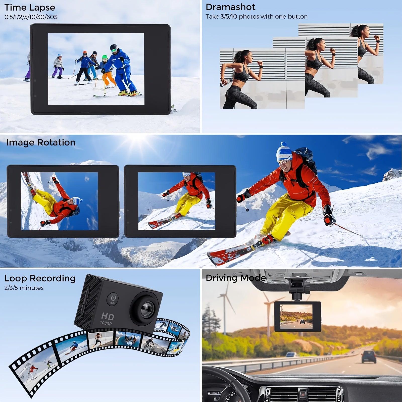 HD 1080P Action Camera for Outdoor Sports, Featuring a 2.0-Inch LCD And 170° Wide-Angle Lens, Perfect for Swimming, Rock Climbing, And Cycling. an Ideal Gift for Birthdays And Holidays