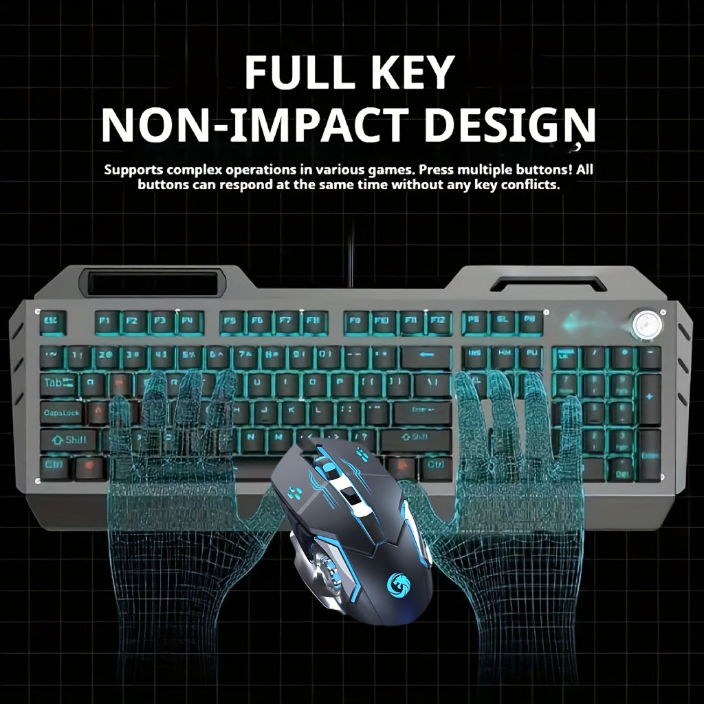 Wired Gaming Keyboard, 104 Keys Full Size, LED Backlight, Ergonomic Quiet Design, USB Power, Adjustable Volume Knob, for Desktop And Laptop Computers, Office Accessories