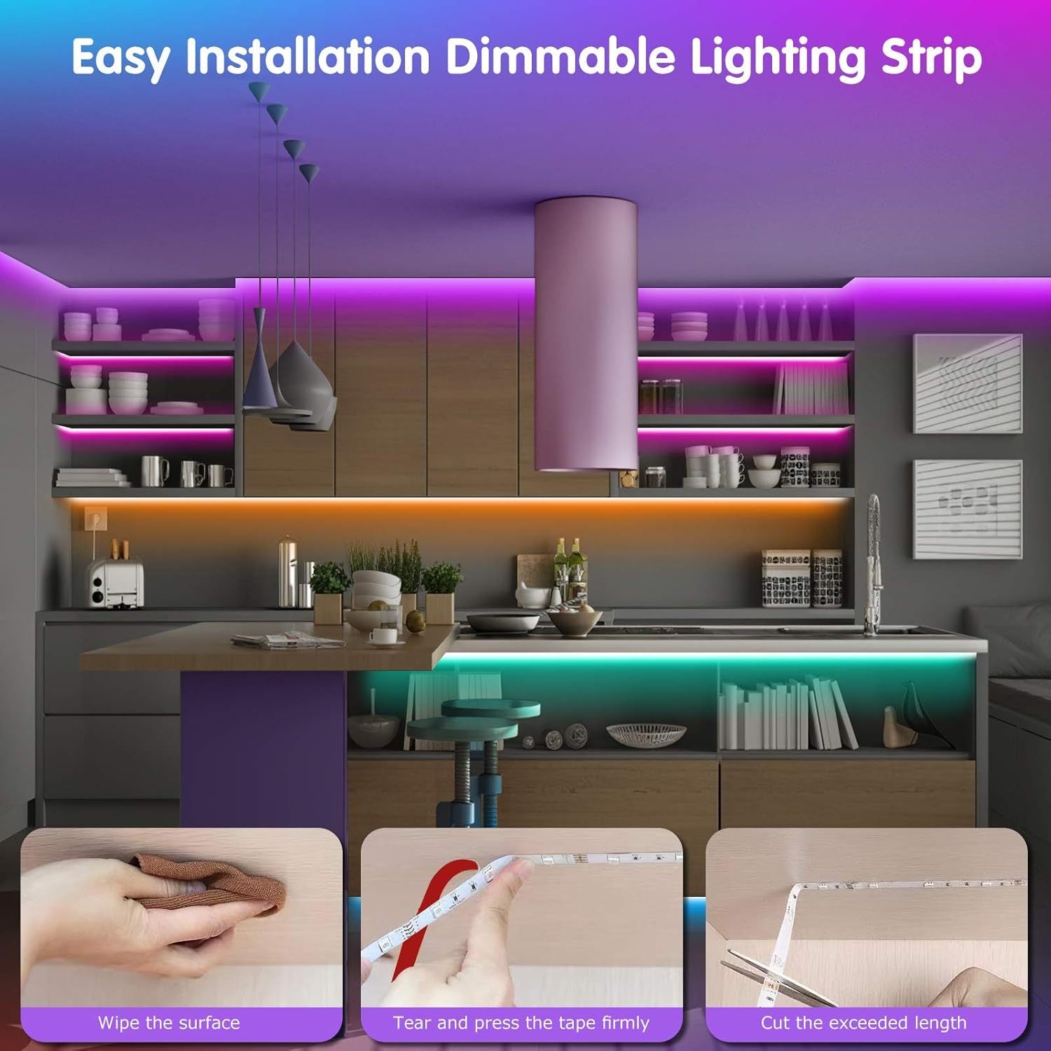Extra Long 16Ft-100Ft Smart LED Strip Lights for Bedroom, RGB LED Lights with App And Remote Control, Home Decor Music Sync Color Changing Lights for Room Party, Holiday Decor Light Strip, Wedding Decor Ambient Strip Lights