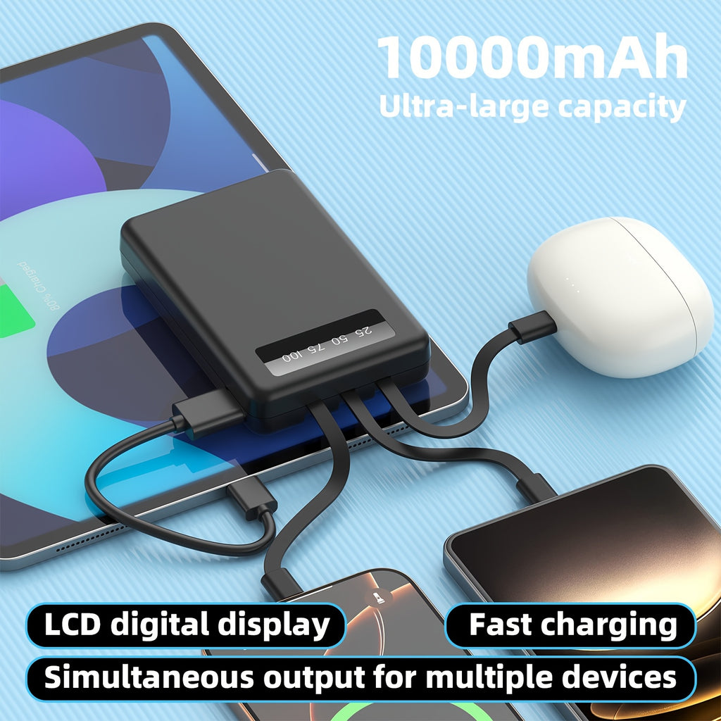 Portable Power Bank, Lightweight And Compact, 5000mAh/10000mAh, Mini Version with Built-in Cable, Can Charge 4 Devices Simultaneously with Type-C Input, LED Indicator Showing Remaining Capacity, Easy to Carry, Compact Charger with Built-in USB-C