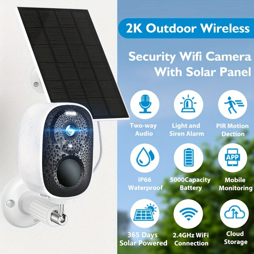 Solar Powered Outdoor Wireless Security Camera, 2K 3MP HD Video Resolution, Battery Powered CCTV Camera for Home Security,2.4GHz/5GHz Cloud/SD, No Monthly Fee, AI Motion Detection, Spotlight, Color Night Vision, 2-Way Audio