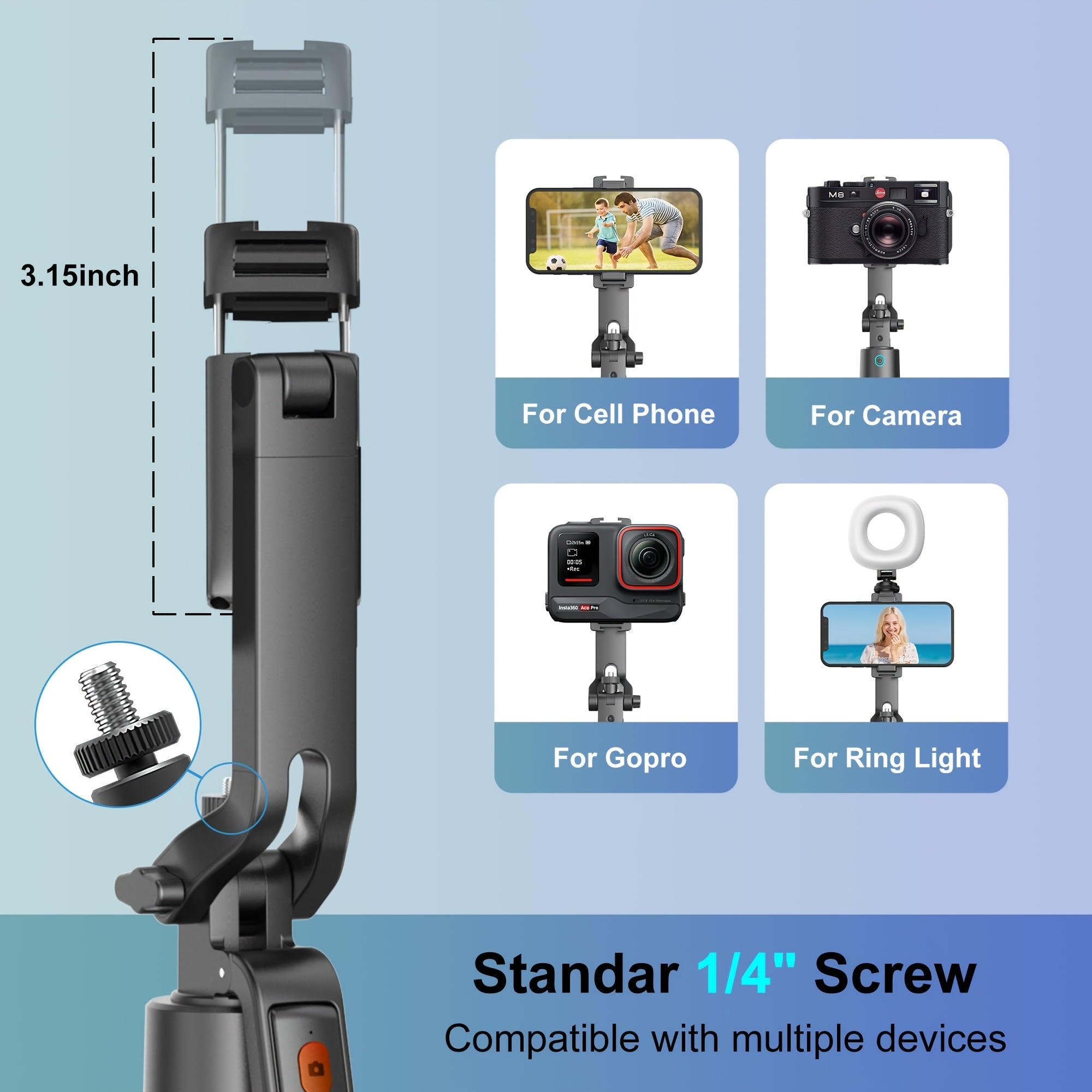 AI Face Tracking Tripod with Remote, 70.87inch Extendable Pole, 360° Phone Rotating Stand, AI Smart Tracking Selfie Stick for iPhone & Android, Vlogging & Live Streaming