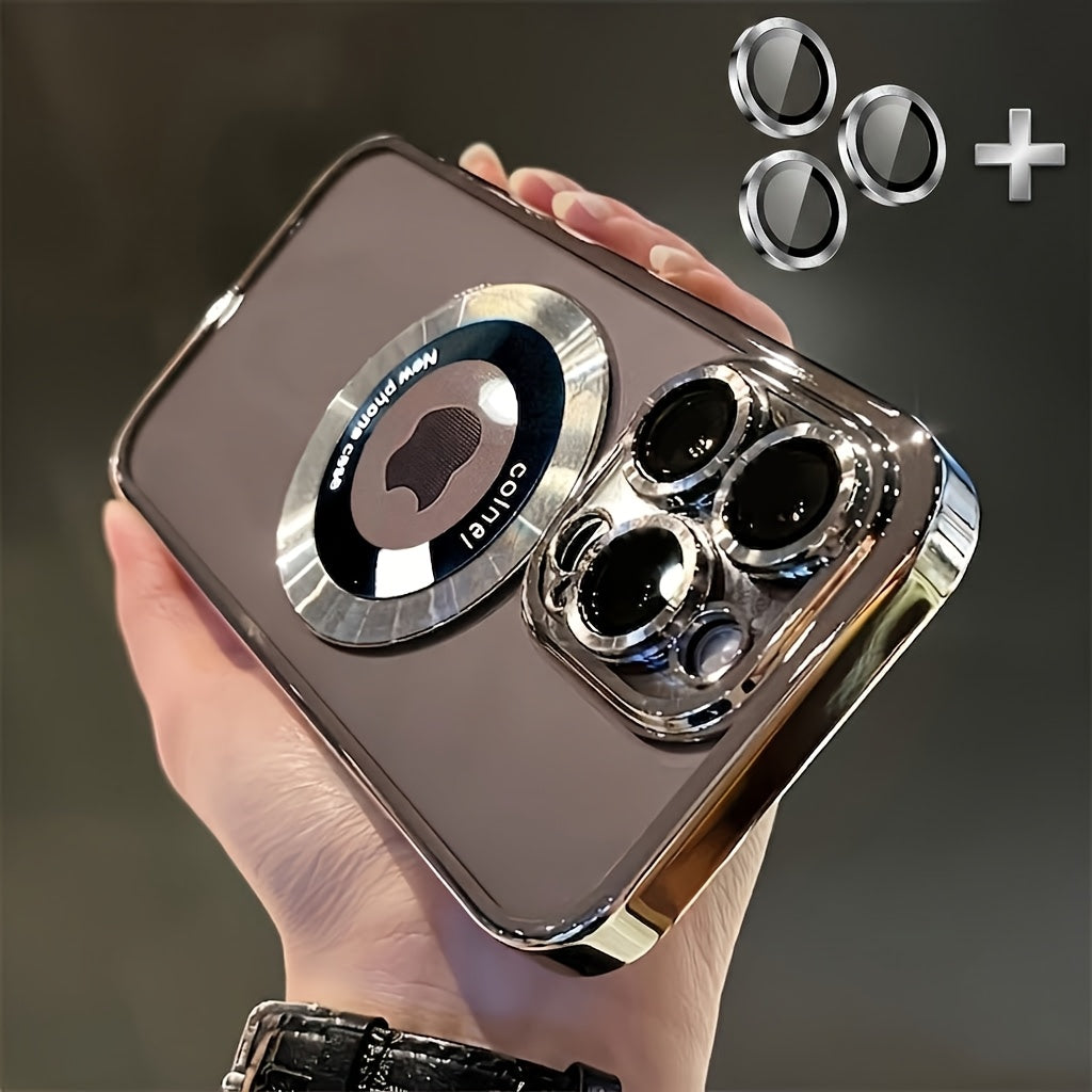 Phone Case: Phone Case - Luxury Hollow Logo Electroplated Transparent Magnetic Wireless Charging Phone Case Suitable for iPhone 11/12/13/14/15/16/17 Air Pro Max Plus TPU Shockproof with Lens Film for Clear Logo Display Soft Cover