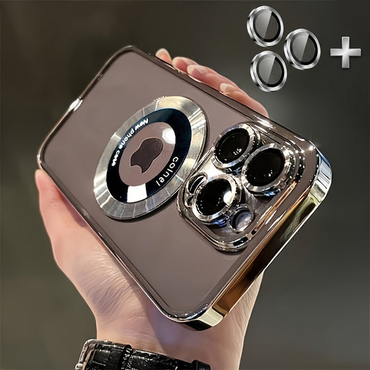 Phone Case: Phone Case - Luxury Hollow Logo Electroplated Transparent Magnetic Wireless Charging Phone Case Suitable for iPhone 11/12/13/14/15/16/17 Air Pro Max Plus TPU Shockproof with Lens Film for Clear Logo Display Soft Cover