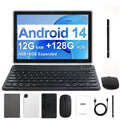 [2-in-1 Android Tablet] 2-in-1 Tablet 10.1 Inch Android 14 OS | Keyboard, Mouse, Case, Stylus Without Electricity, 128GB ROM 12GB (4GB+8GB) RAM, Dual Camera, Eight Core Processor, 1280 * 800 IPS High-definition Display Screen, GMS Certified Tab, 5G Wi Fi