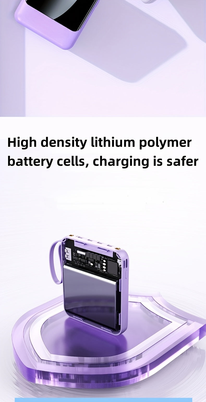 10000mAh This Mini Portable Power Bank Features A With A Built-in 4-in-1 Multifunction Cable. Supporting 5W Slow Charging/15W Fast Charging/22.5W Super Fast Charging, Perfect For Travel Business Keeping Your Devices Powered Anytime