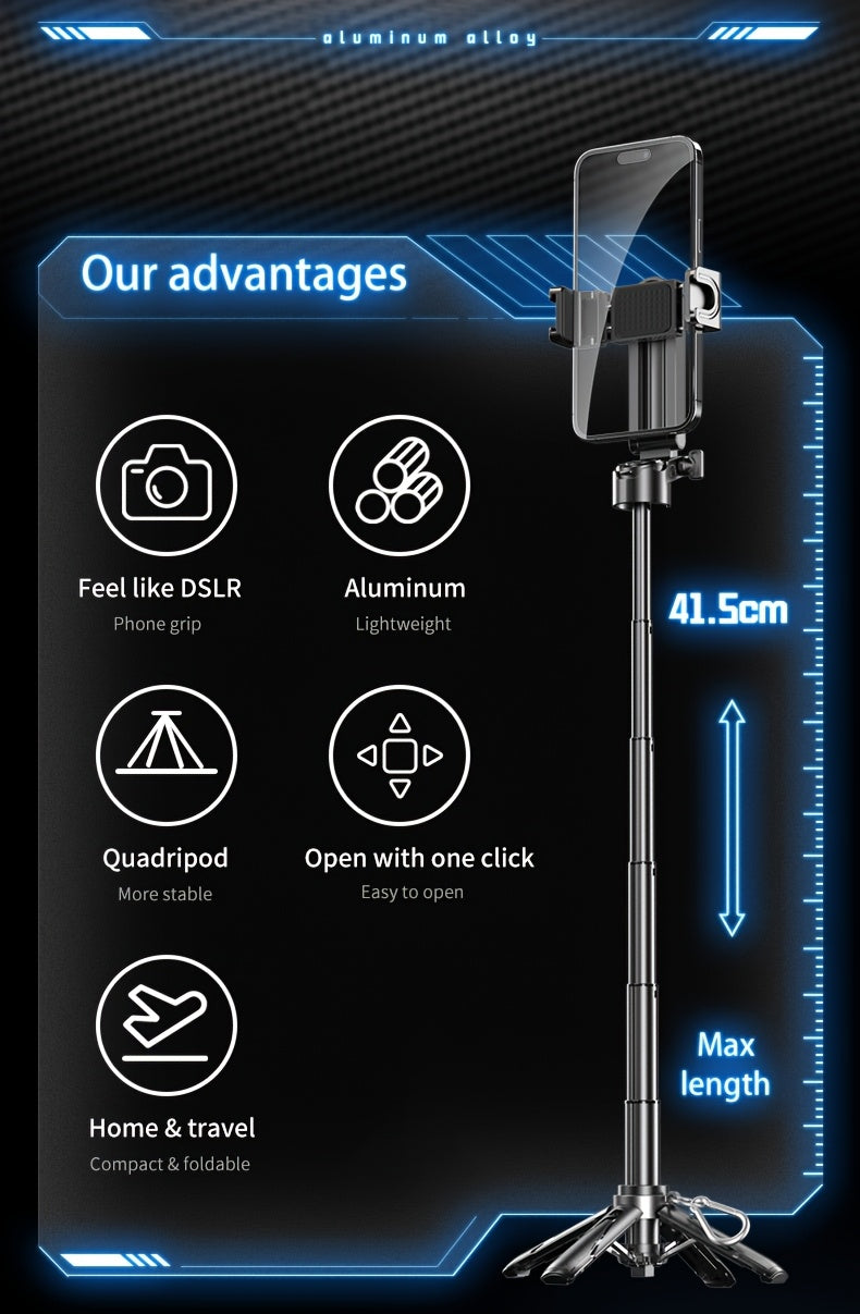 16 Inch Extendable Selfie Stick Tripod, Equipped With Wireless Remote Control, 360 ° Rotating Bracket, One Click Release Lightweight ABS Design, Suitable For Various Smartphones, Perfect For Concerts, Travel, And Live Streaming, Mobile Selfie Stick
