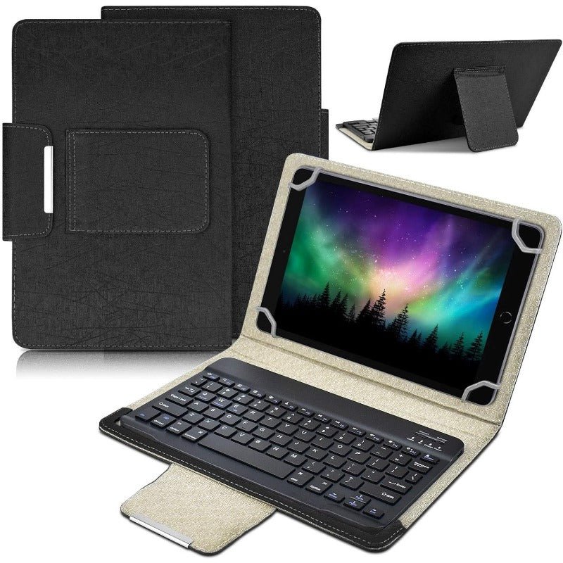 Universal 10.1 Inch Android Tablet Case with Keyboard, Removable Wireless Wireless Keyboard + PU Leather Folio Book Cover + Stand, Travel Portable Sleeve for Ios/Android/Windows System Tablet