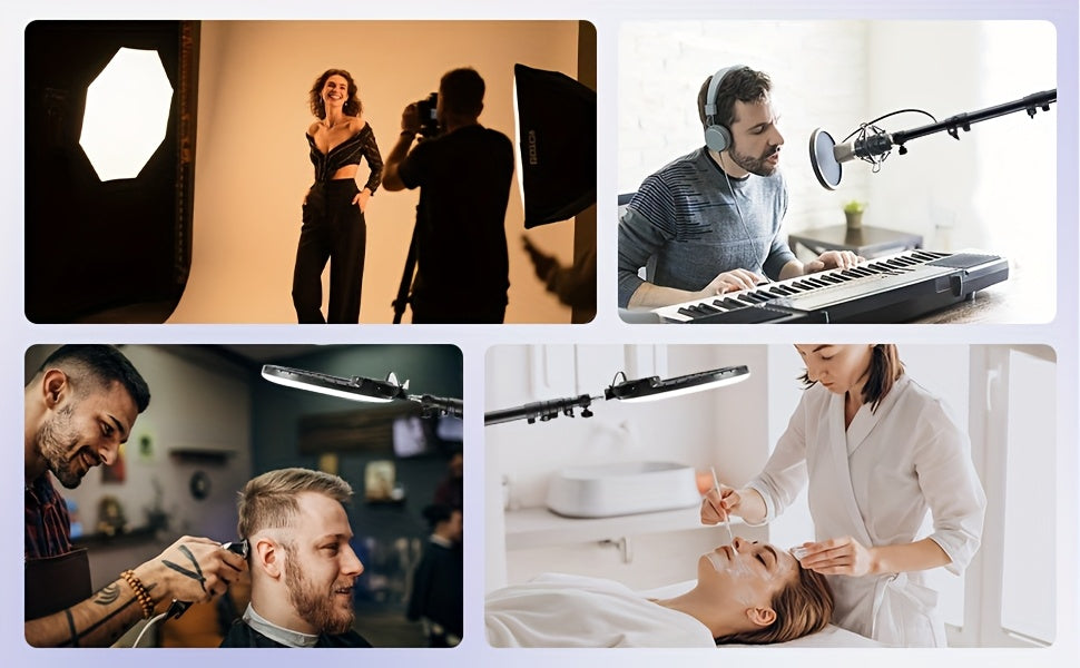 Wall-Mounted Ring Light with a 45.7" (100Cm) Adjustable Boom Arm Stand, Suitable for Photography Studios, Featuring a Camera Triangle Wall Bracket And a Sturdy Alloy Support for Salons, Tattoo Lighting, Barber Shops, And Strobe Lights
