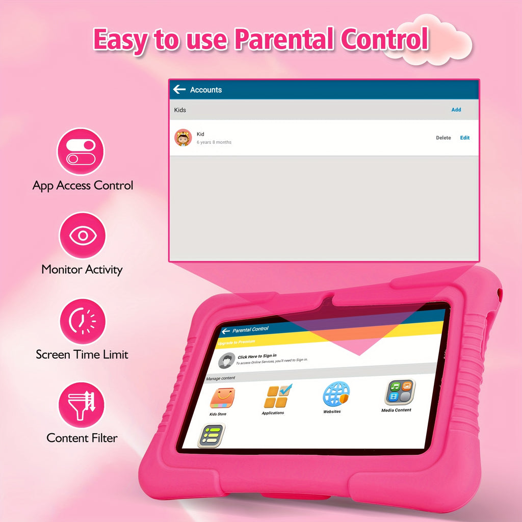 Veidoo, 7 Inch Kids Tablet, Security Eye Screen, Wifi, 2GB RAM 32GB ROM, Dual Camera, Educational Games, Parental Control APP, Android Tablet, Tablet with Drop-Proof Silicone Cover, Tablet, Pad, Tablet, Pad