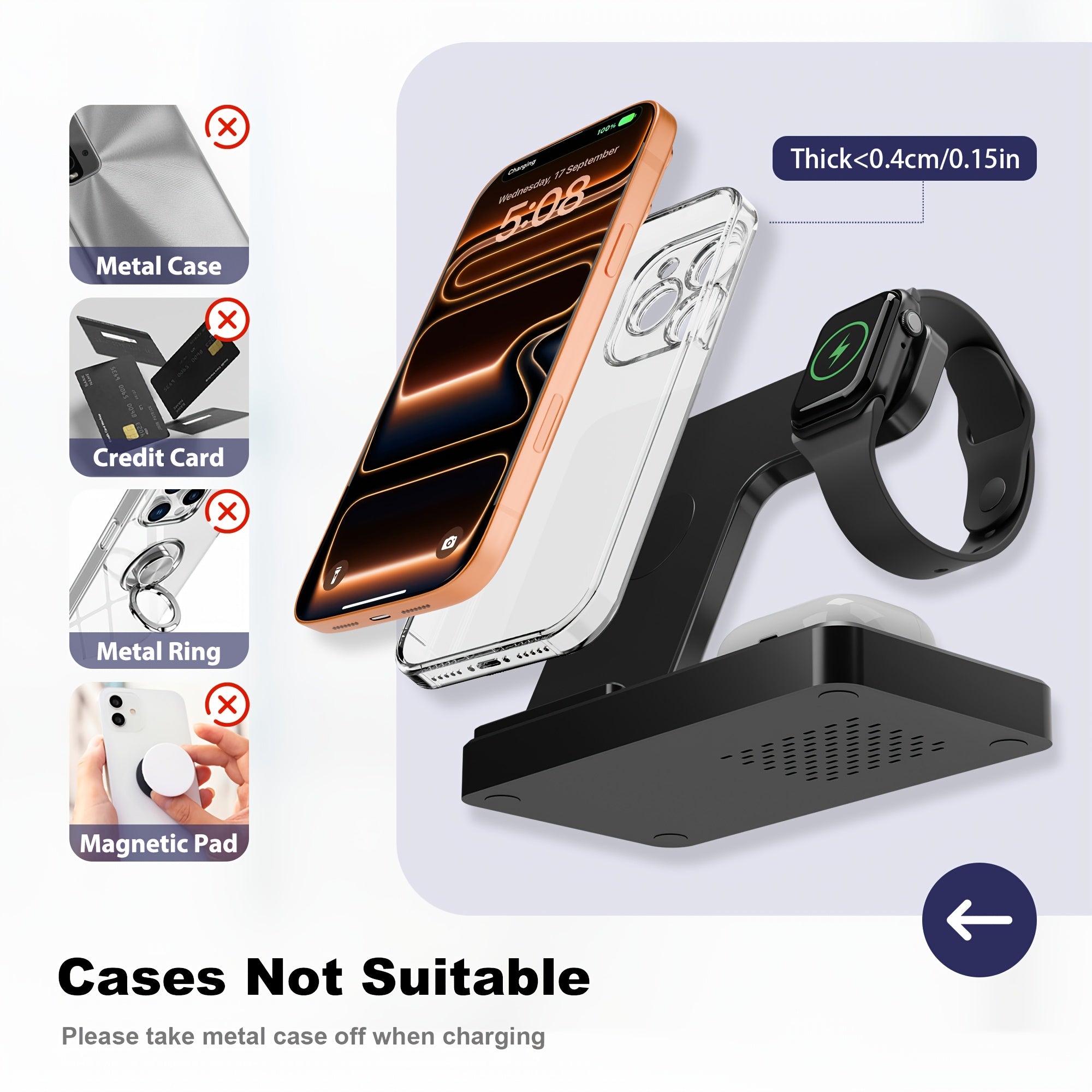 [Valentine's Day Gifts] Foldable 3-in-1 Wireless Charger Station, 15W Fast Charging Charger Stand, for iPhone 16 15 14 13 12 11 X 8 Pro Max/Pro/Mini/Plus, for iWatch Ultra10/9/8/7/6/5/4/3/2 SE, for AirPods 3/2/Pro Multiple Devices, School Season, Valentin