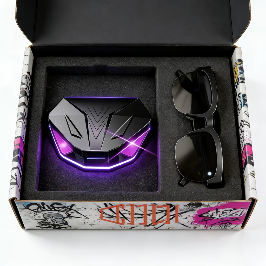 [Holiday Gifts] Smart Technology 2pcs Set! Ai Real-Time Translation Smart Glasses, Self-Contained Microphone Audio Glasses, Full-Touch High-End Smart Watches, Popular Hot Wireless Sports Headphones, Gaming Headphones, Suitable for Business Travel/Holiday