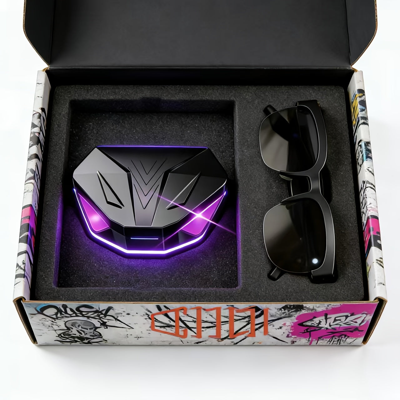 [Holiday Gifts] Smart Technology 2pcs Set! Ai Real-Time Translation Smart Glasses, Self-Contained Microphone Audio Glasses, Full-Touch High-End Smart Watches, Popular Hot Wireless Sports Headphones, Gaming Headphones, Suitable for Business Travel/Holiday