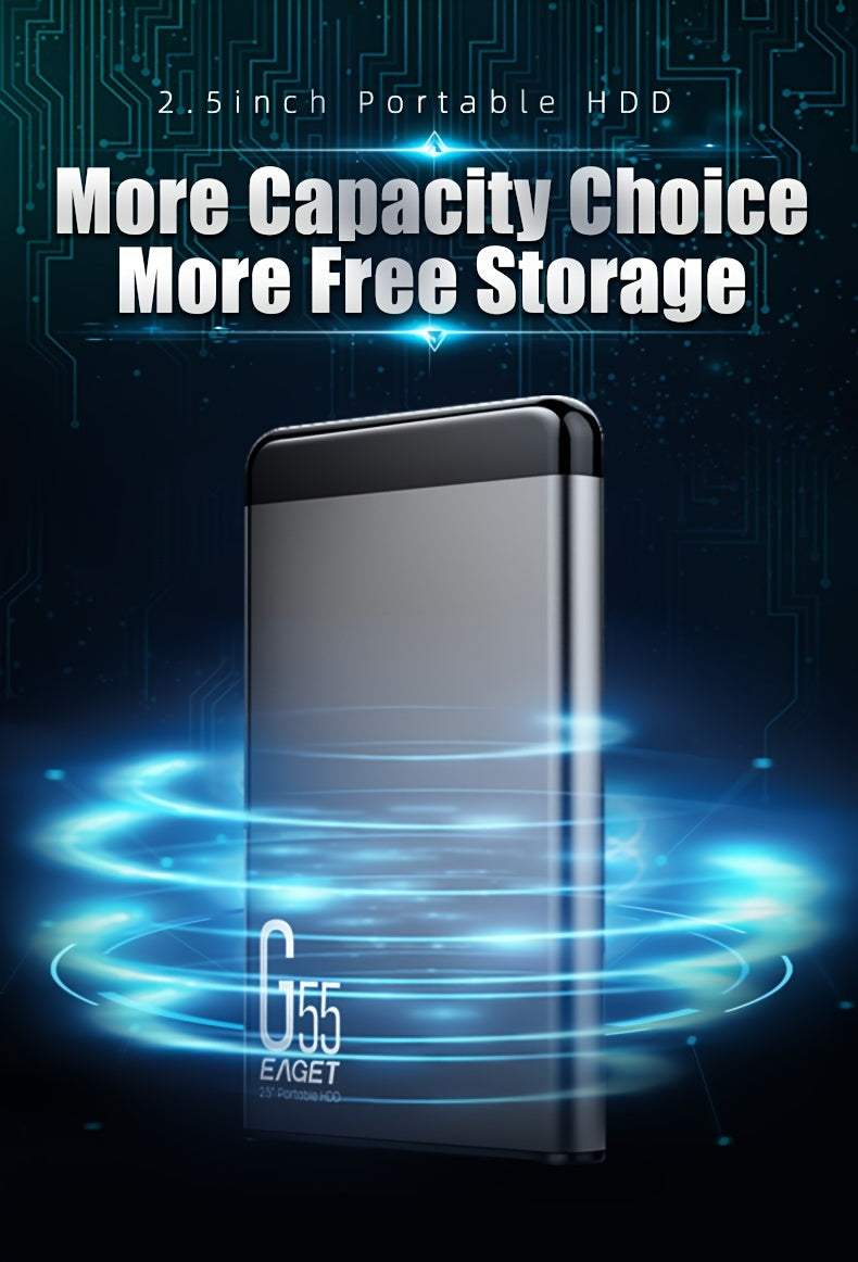 Eaget G55 High-Speed Portable External Hard Drive - Metal Enclosure HDD Durable Mobile Storage Device, USB 3.0, Plug & Play, 500GB Available, Ideal for Pcs, Macbook, Ps4/5, Xbox, for Smart Tvs