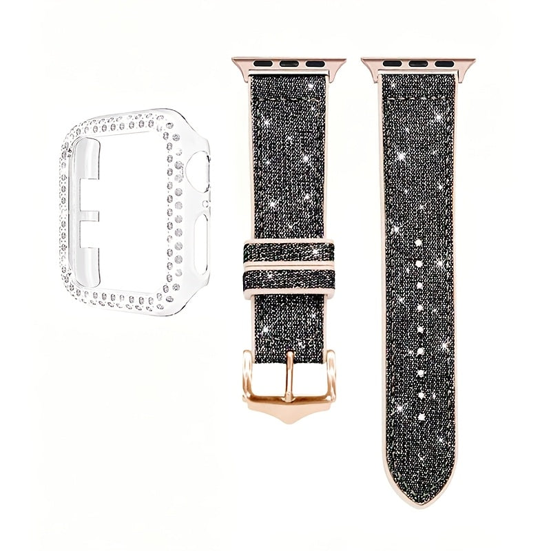 Elegant Fashion Chameleon Watch Band And Case for Apple Watch, Compatible with Series 1-9, SE, Ultra, Crystal Rhinestone Embellished, Shockproof Hard PC Material Protective Cover, Stylish Watch Upgrade, Durable Strap, Highquality Band, Fashionable Wristba