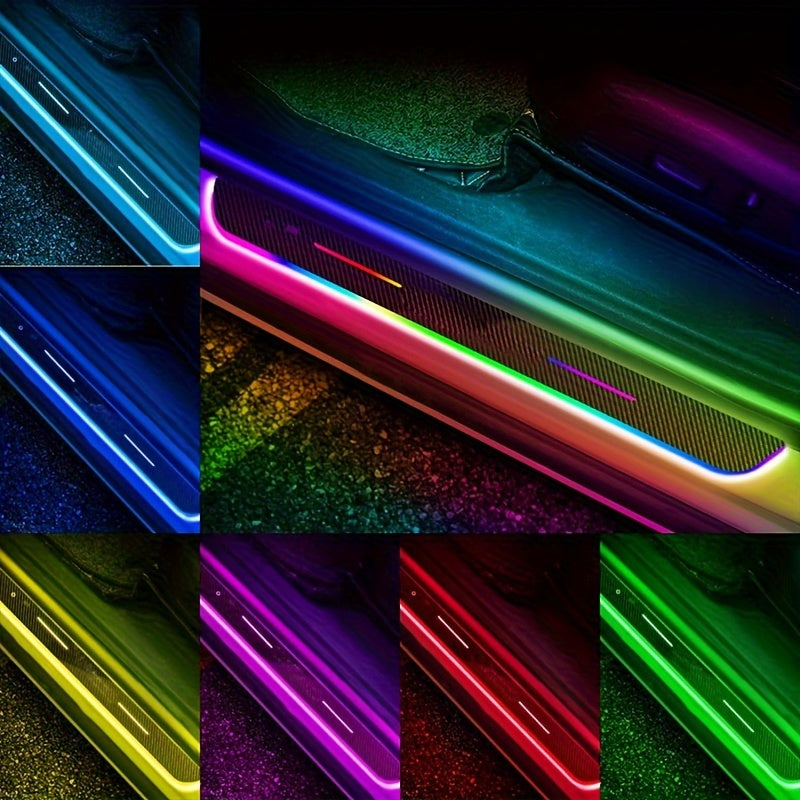 4 LED Threshold Lights, No Wiring, 7 Preset Lighting Colors, Automatic Sensing, Wireless Door Welcome Lights, Car Threshold Pedal Lights, Welcome Door Lights, Suitable for Giving Birthday Gifts to Men And Women