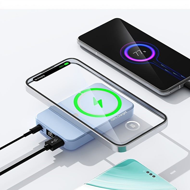 New 10000mAh Magnetic Wireless Power Bank 22.5W/PD20W Mobile Phone Portable Charger LED Battery Display Emergency Backup for Outdoor Travel Charging 3 Devices At The Same Time, Comes with A Stand for Use On The Plane