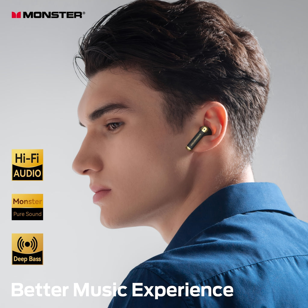 Monster Wireless Earbuds, Stereo Headphones With Noise-Cancelling Mic And LED Display, Built-in Mic For Clear Calls, Wireless Ear Buds For Sports