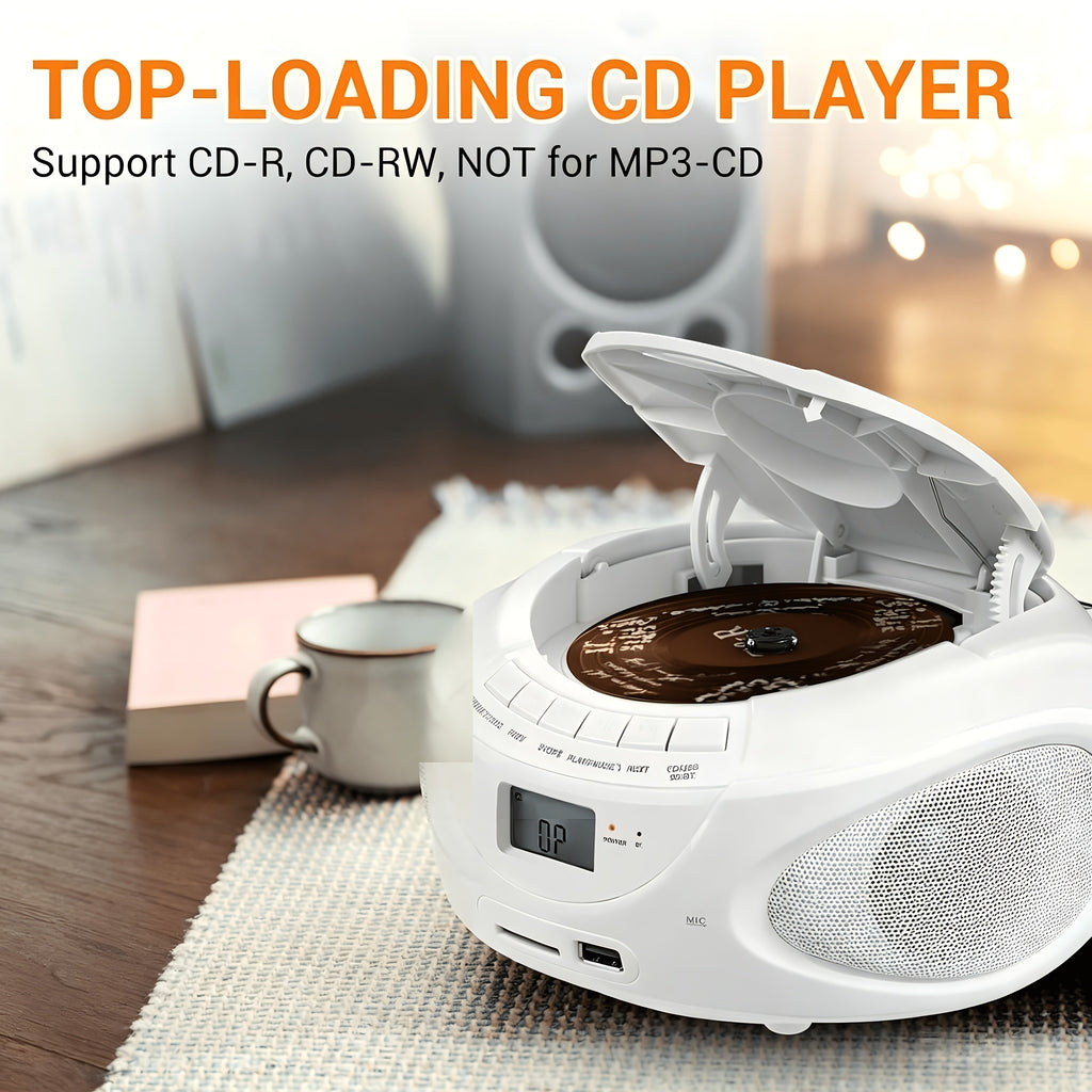 M-AMAZUP Portable CD Player Boombox with Dual Stereo Speakers, AM/FM Radio, Stereo Earphone Jack, Aux Input, USB, TF Card Player, Wireless Speaker, Multi-Functional MP3 Player, A-B Repeat, Plug & Play, 120V, M-AMAZUP