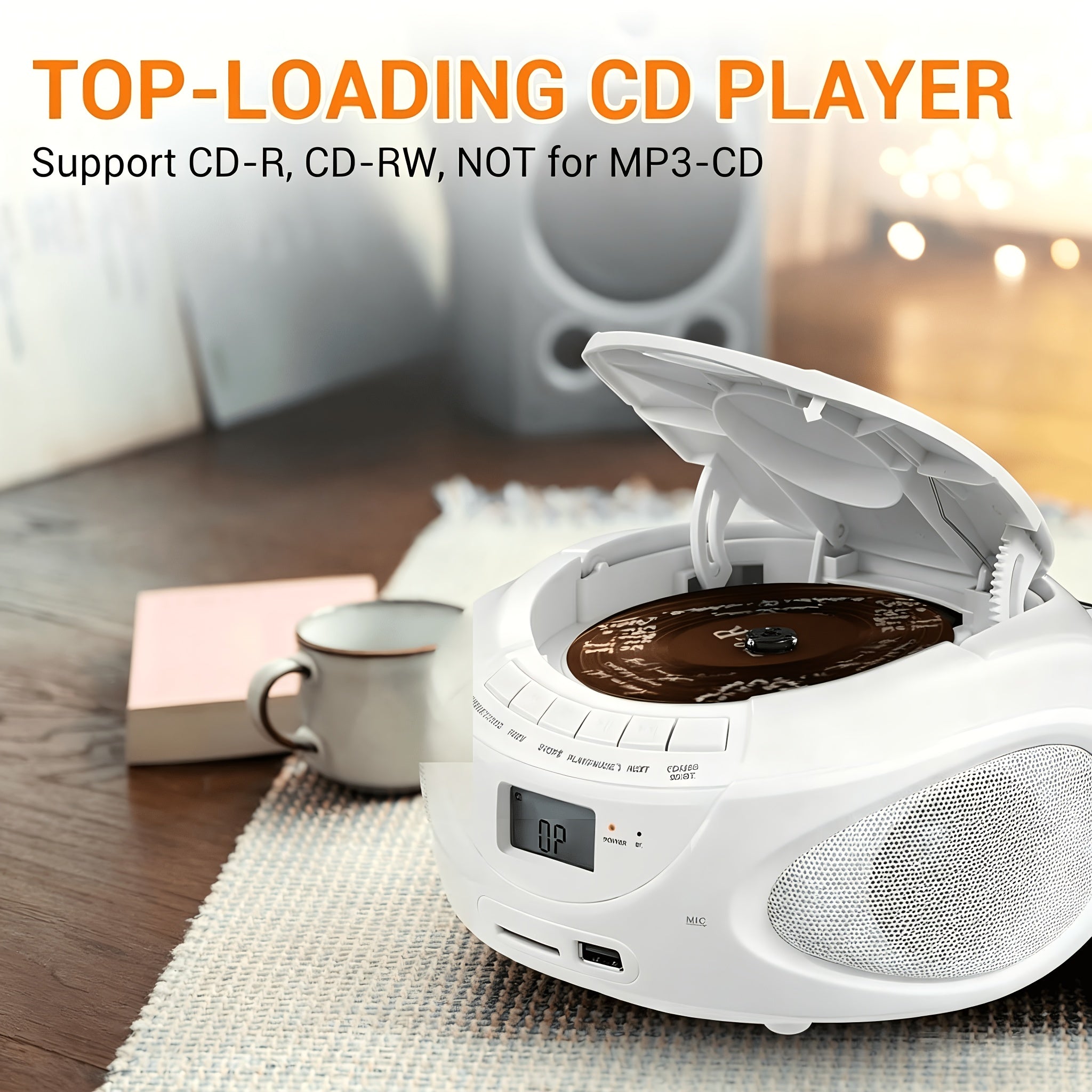 M-AMAZUP Portable CD Player Boombox with Dual Stereo Speakers, AM/FM Radio, Stereo Earphone Jack, Aux Input, USB, TF Card Player, Wireless Speaker, Multi-Functional MP3 Player, A-B Repeat, Plug & Play, 120V, M-AMAZUP