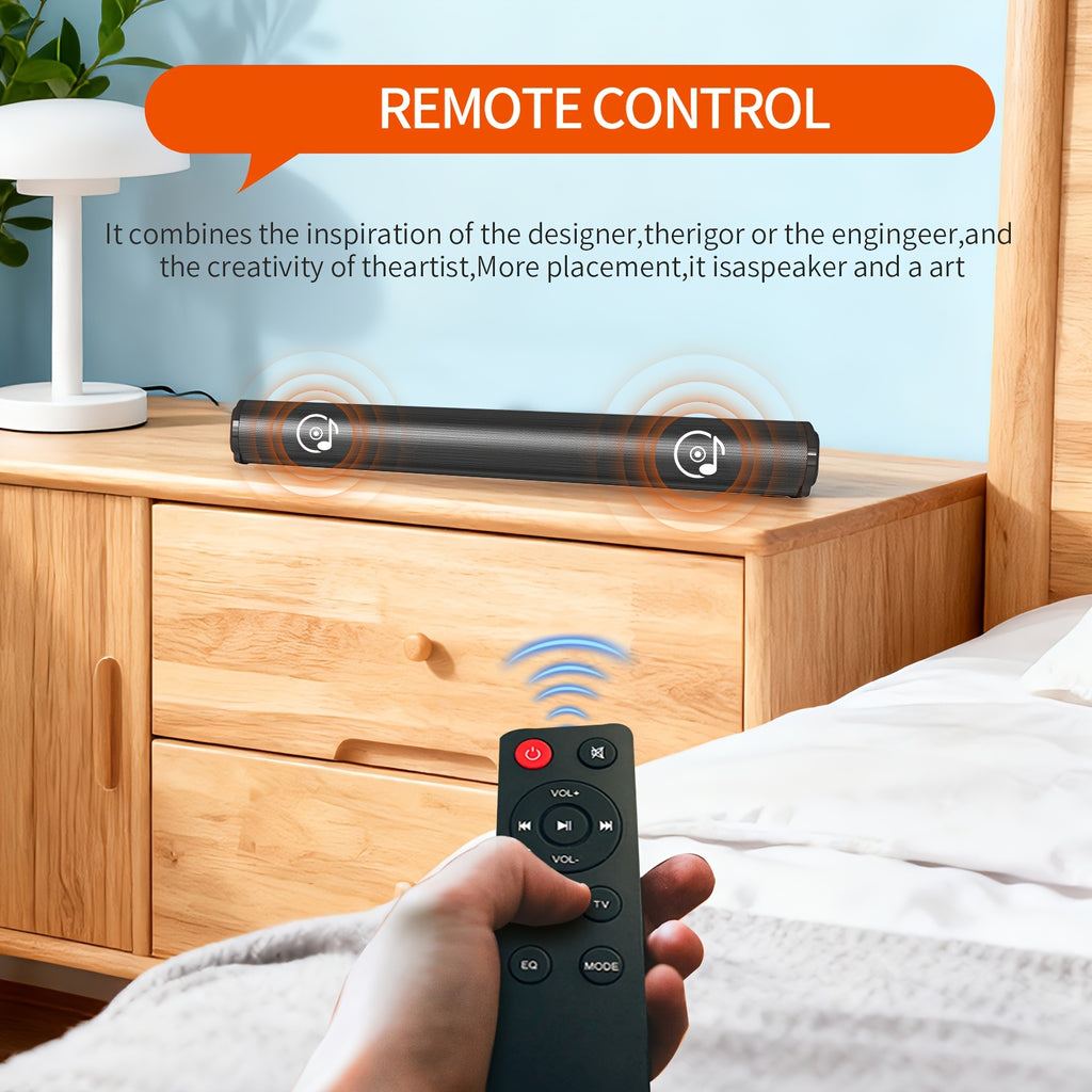 A 4D Echo Pearl Surround Sound Speaker System with Hi-Fi Subwoofer, Compatible with TVs and Computers. Features Infrared Remote Control with Both Wired and Wireless Functionality. A Portable Wireless Soundbar, Suitable for Laptops and Home Theater