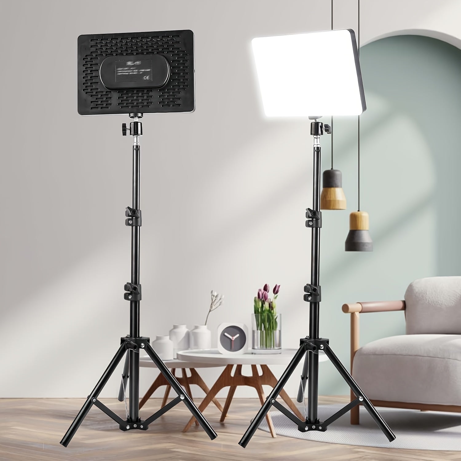ZOMEI 43.3" LED Square Light Kit, Video Photography Lighting Kit, Adjustable Light Dimmable Studio Light with Tripod Stand & Phone Holder, LED Light for Video Recording, Game Streaming