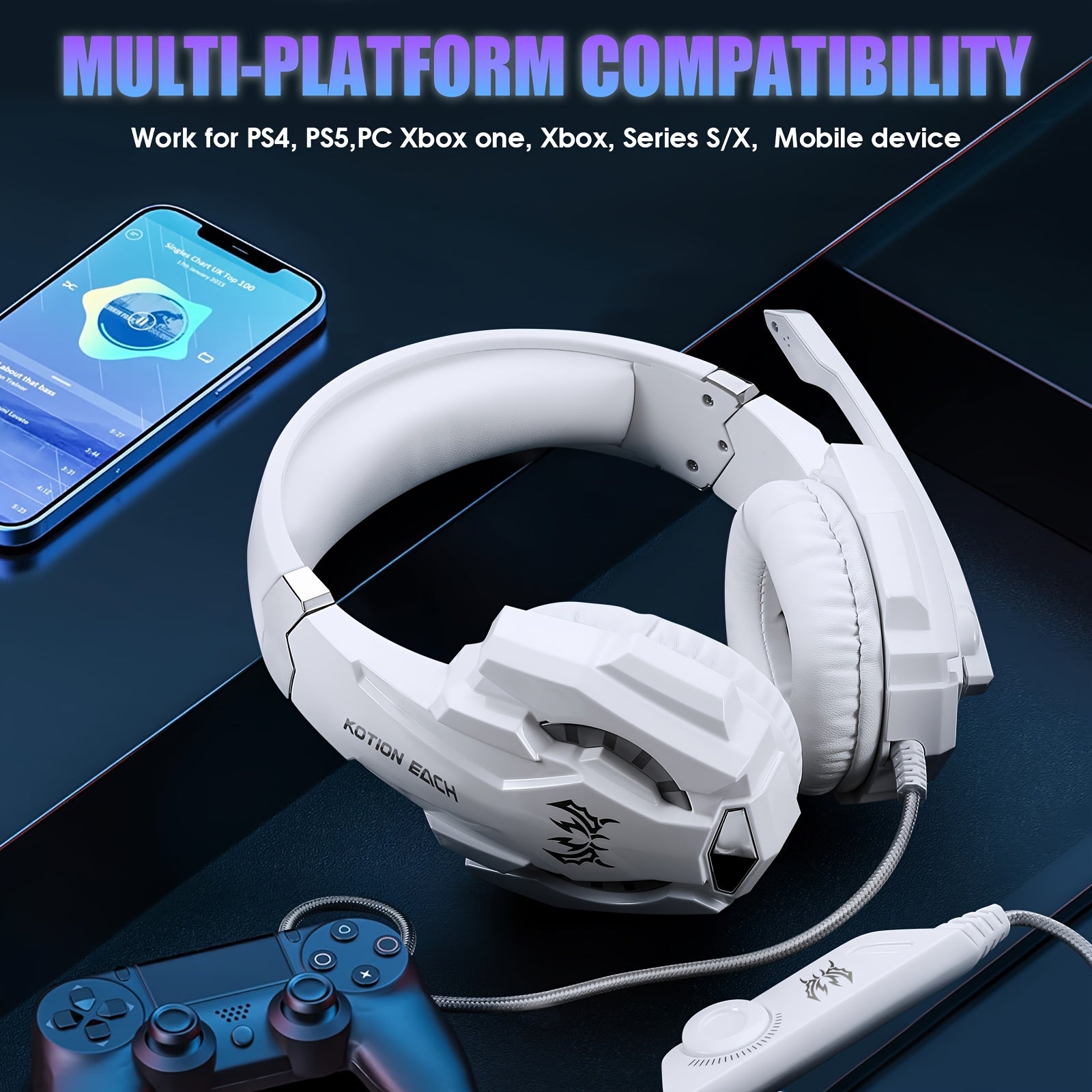 G9000 Gaming Headset, Surround Stereo Gaming Headphones with Noise Cancelling Mic, LED Lights & Soft Memory Earmuffs for PS5/ PS4/ Xbox One/Switch/PC Mac Computer Games