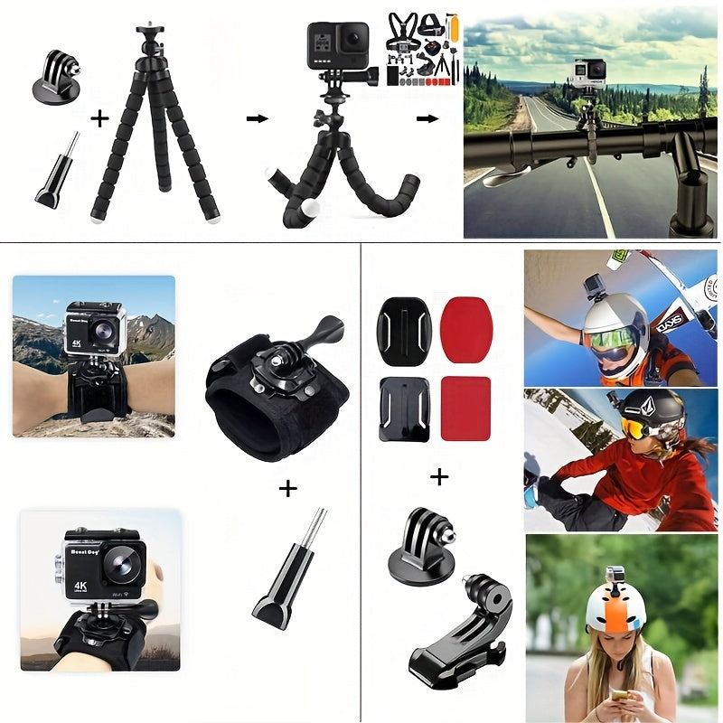 A Comprehensive 21-In-1 Accessory Set for Action Cameras, Suitable for Gopro Hero Models 12 Through 4, As Well As Session, Fusion, Insta360, DJI, SJCAM, APEMAN, AKASO, And Various Other Camera Brands