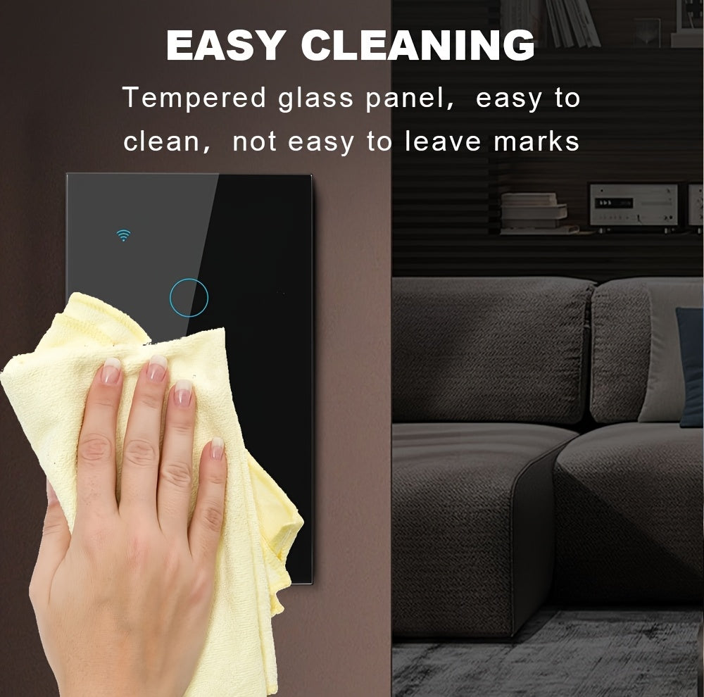 Black Smart Switches for Lights/US Standard Supports Mobile APP Control Alexa Google Voice ControlTempered Glass Panel 1/2/3/4 Channels 100-240V 50Hz/60Hz Requires Neutral Wire Connection