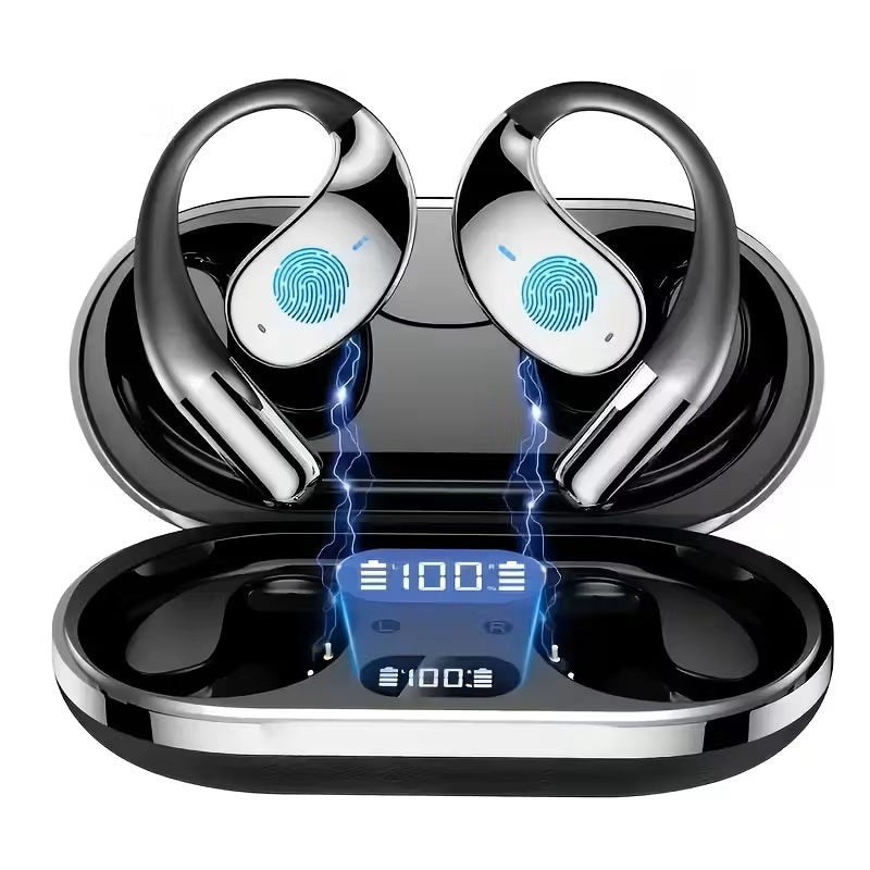 Wireless Bone Conduction Headphones Bluetooth 5.4, Open Ear Sports Earbuds with 80H Battery & LED Display, Stereo Bass Noise Cancelling Mic, Ideal Father's Day Gift for, Independence Day Gift