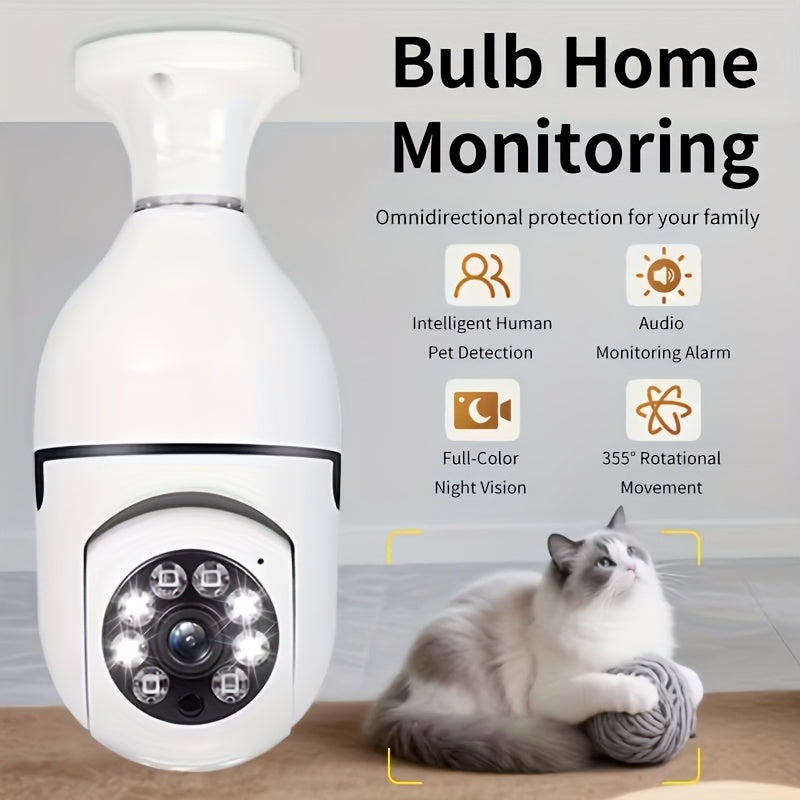 Wireless 3MP Bulb Security Camera with 5G & 2.4GHz WiFi, 360° Panoramic HD Indoor Monitoring System, Night Vision, Two-Way Audio, Smartphone App Control. Perfect for Home, Garage, Pet Monitoring, Indoor Surveillance., Pet Monitoring System