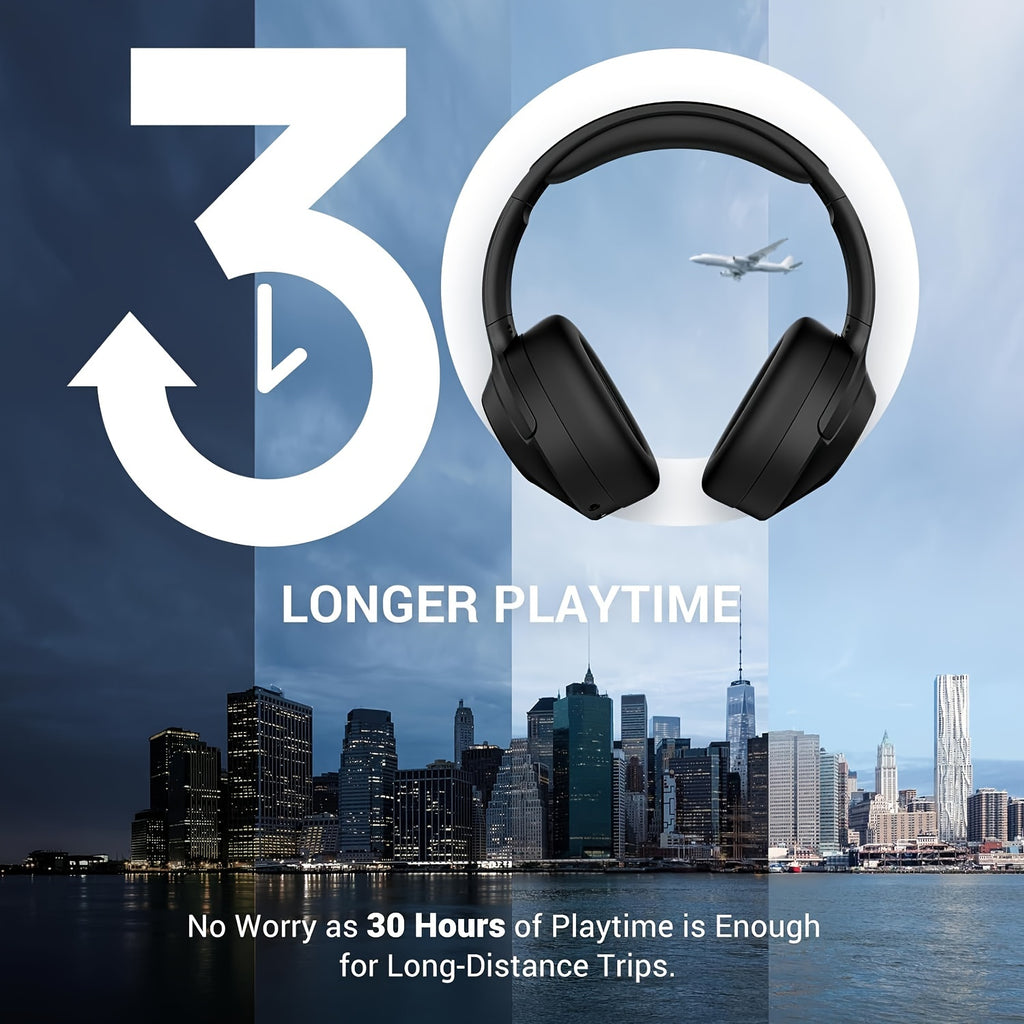 Hybrid Active Noise Cancelling Headphones Wireless Headphones with Microphone Deep Bass, Hi-Fi Audio, Memory Foam Ear Cups, 30H Playtime