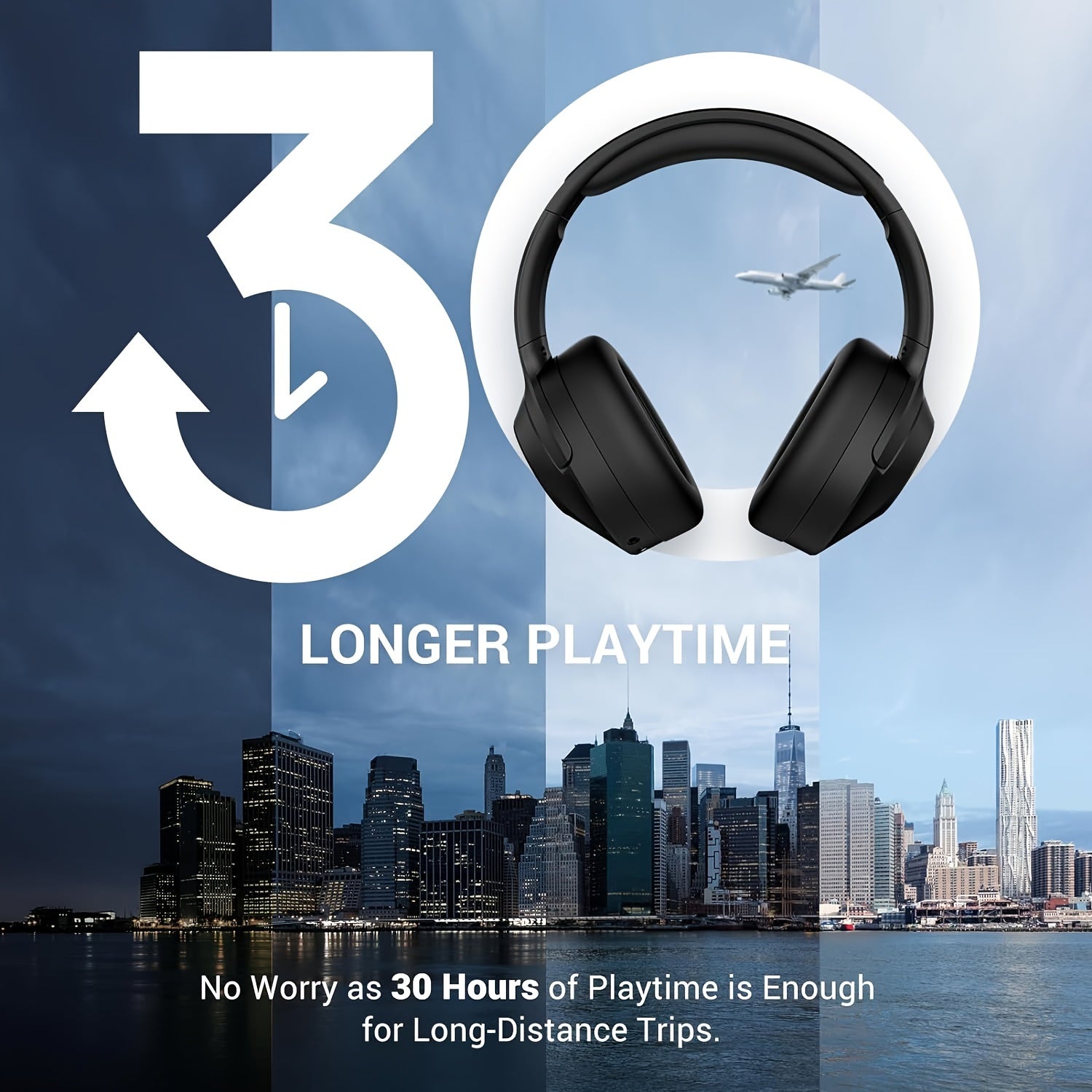 Hybrid Active Noise Cancelling Headphones Wireless Headphones with Microphone Deep Bass, Hi-Fi Audio, Memory Foam Ear Cups, 30H Playtime