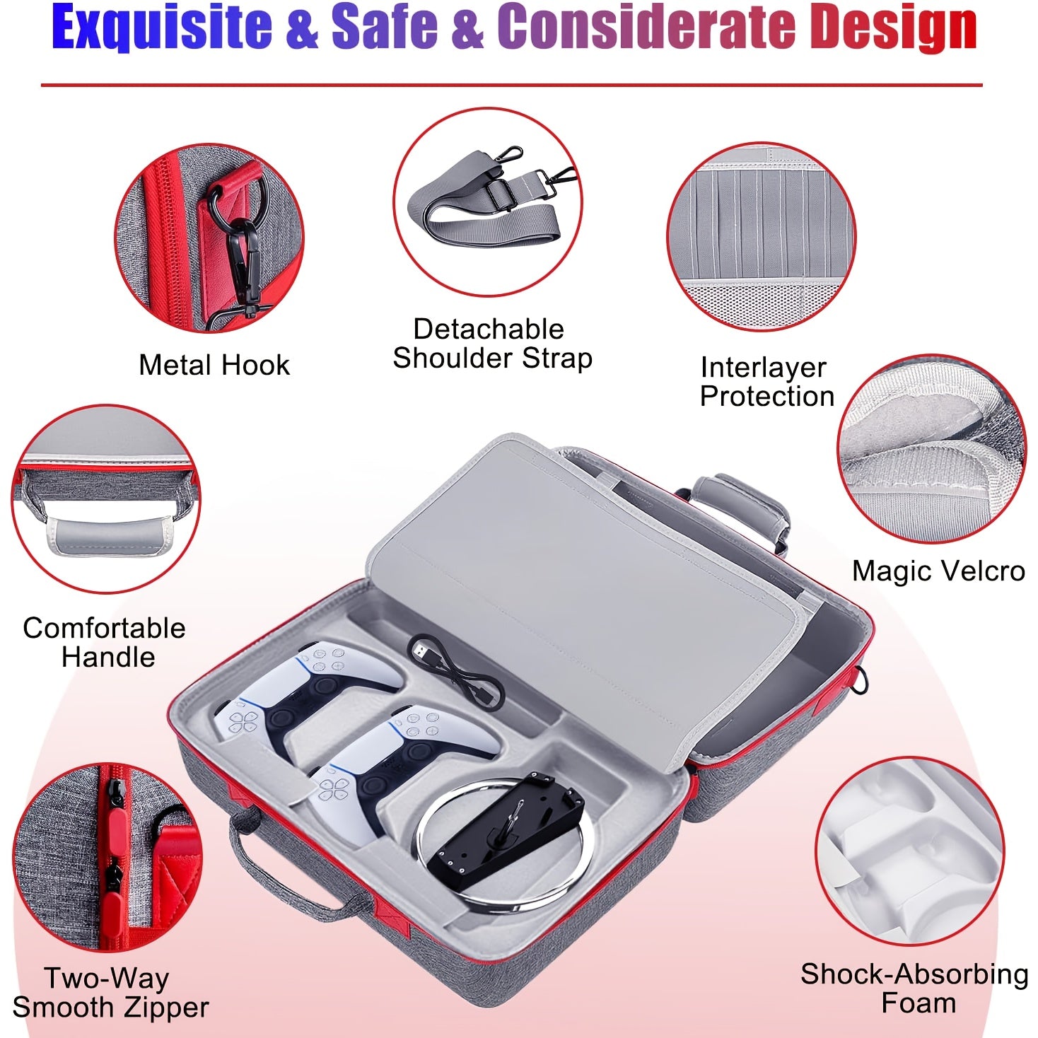 Travel Hard Shell Storage Carrying Case for PS5 Slim Console, Protective Travel Bag with Ample Space, Soft Compartment for Playstation 5 Slim Disc & Digital Edition, Gaming Additions (Digital Black/Digital Grey)
