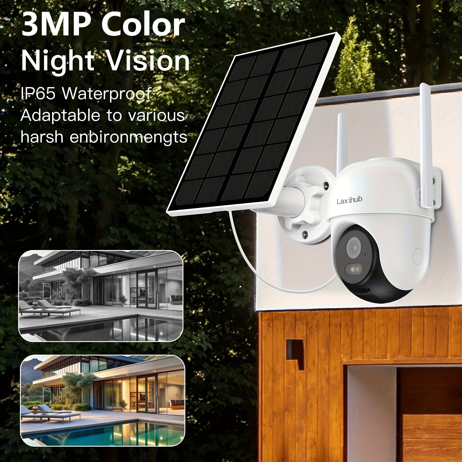 Laxihub GO2T 1296P FHD, 3MP FHD Security Camera Wireless Outdoor, PTZ Solar Wireless Security Camera with AI Human Detection, Wire-Free Battery Solar Powered, Color Night Vison, 2.4G Wi-Fi, 2-Way Audio, Prevent Rainwater Damage, Cloud Storage Outdoor