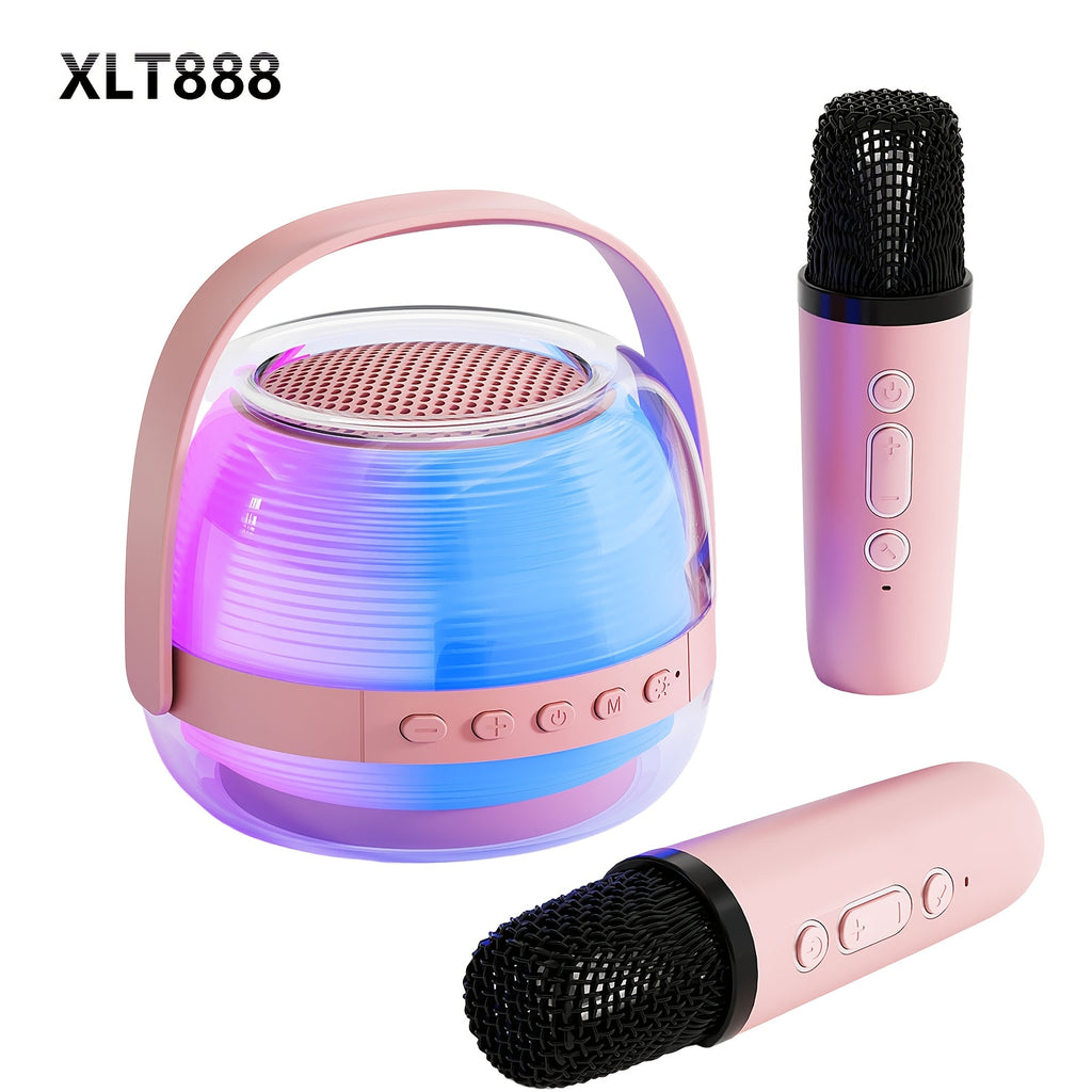 A Portable Karaoke Machine Comes with Two Wireless Microphones And a Three-Piece Speaker Set. The Wireless Speaker Is a Creative Gift for Adult Birthdays, Featuring Ambient Lighting And a Night Lamp. It Is Suitable for Bedroom Use
