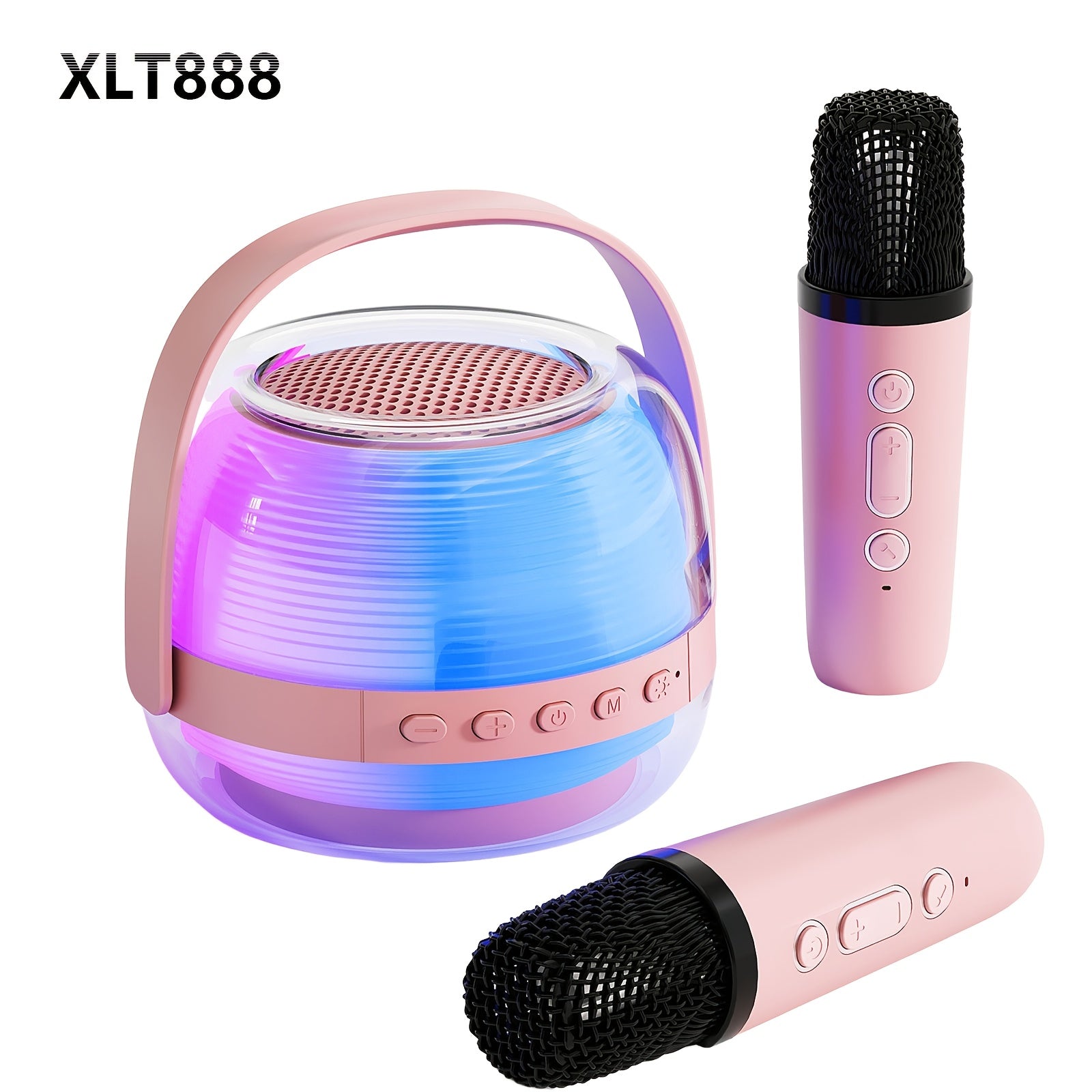 A Portable Karaoke Machine Comes with Two Wireless Microphones And a Three-Piece Speaker Set. The Wireless Speaker Is a Creative Gift for Adult Birthdays, Featuring Ambient Lighting And a Night Lamp. It Is Suitable for Bedroom Use