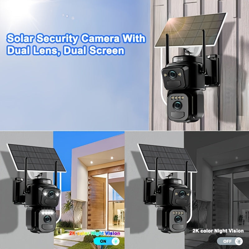 IP66 Waterproof [10x Zoom] 360-degree Low-power CCTV Solar Panel Battery 2K WiFi Camera With Spotlight Alarm, Motion Detection, Color Night Vision, Two-way Audio