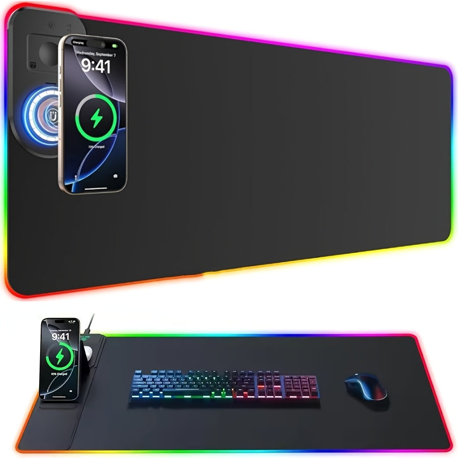 RGB Gaming Mouse Pad, Wireless Charging Desk Pad, Anti-slip and Wear-resistant Mouse Pad, Large LED Gaming Pad, Multiple Color Switching, PC Keyboard Pad