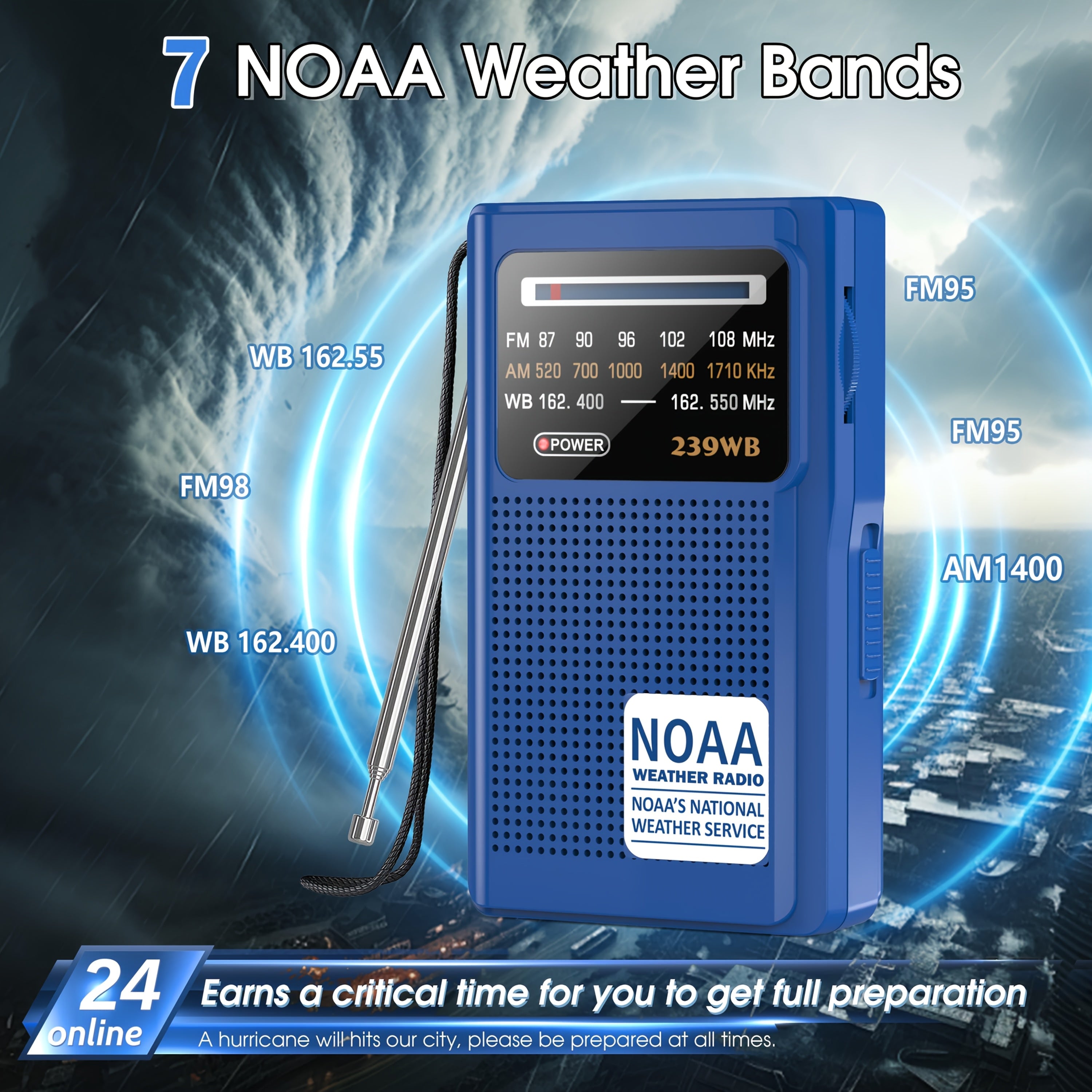 NOAA Weather Radio, AM FM Radio Battery Operated By 2 AA Transistor Radio With Best Reception, Stereo Earphone Jack, For Emergency, Hurricane, Running, Walking, Home, Winter Storm(Blue)