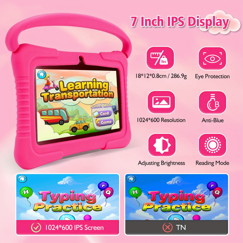 Veidoo, 7 Inch Kids Tablet, Security Eye Screen, Wifi, 2GB RAM 32GB ROM, Dual Camera, Educational Games, Parental Control APP, Android Tablet, Tablet with Drop-Proof Silicone Cover, Tablet, Pad, Tablet, Pad
