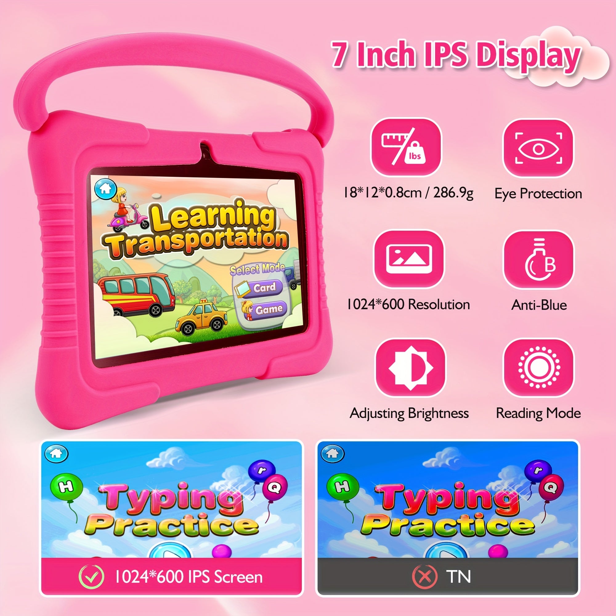 Veidoo, 7 Inch Kids Tablet, Security Eye Screen, Wifi, 2GB RAM 32GB ROM, Dual Camera, Educational Games, Parental Control APP, Android Tablet, Tablet with Drop-Proof Silicone Cover, Tablet, Pad, Tablet, Pad